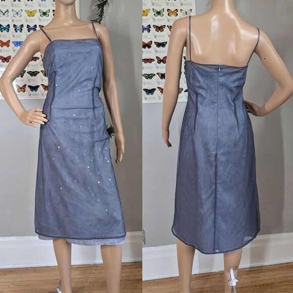 Vintage Y2K Express Mesh Midi Dress Mermaid Sequin Siren Gray Size 7/8 - Picture 3 of 12